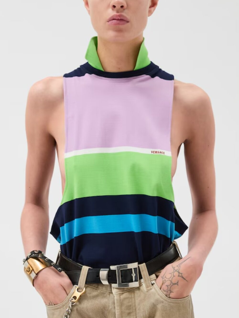 BNWT - Versace x Dario Vitale - Striped Cotton-Jersey Tank Top - Size 44/L